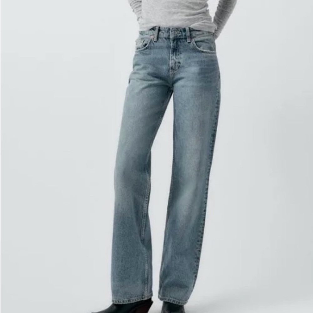 ZARA Wide Leg High Waist Fringe Hem Jeans Medium Wash Size 10